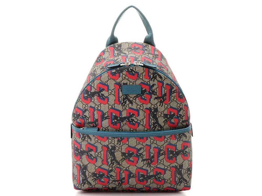 Gucci GG Supreme Backpack Tiger Blue Beige Cream